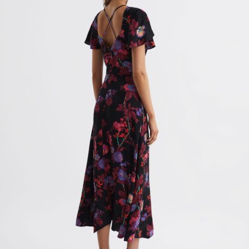 REISS NWT Cinched Waist X Cross Straps Cap Sleeve Midi Length Dress Size12 - Picture 4 of 14